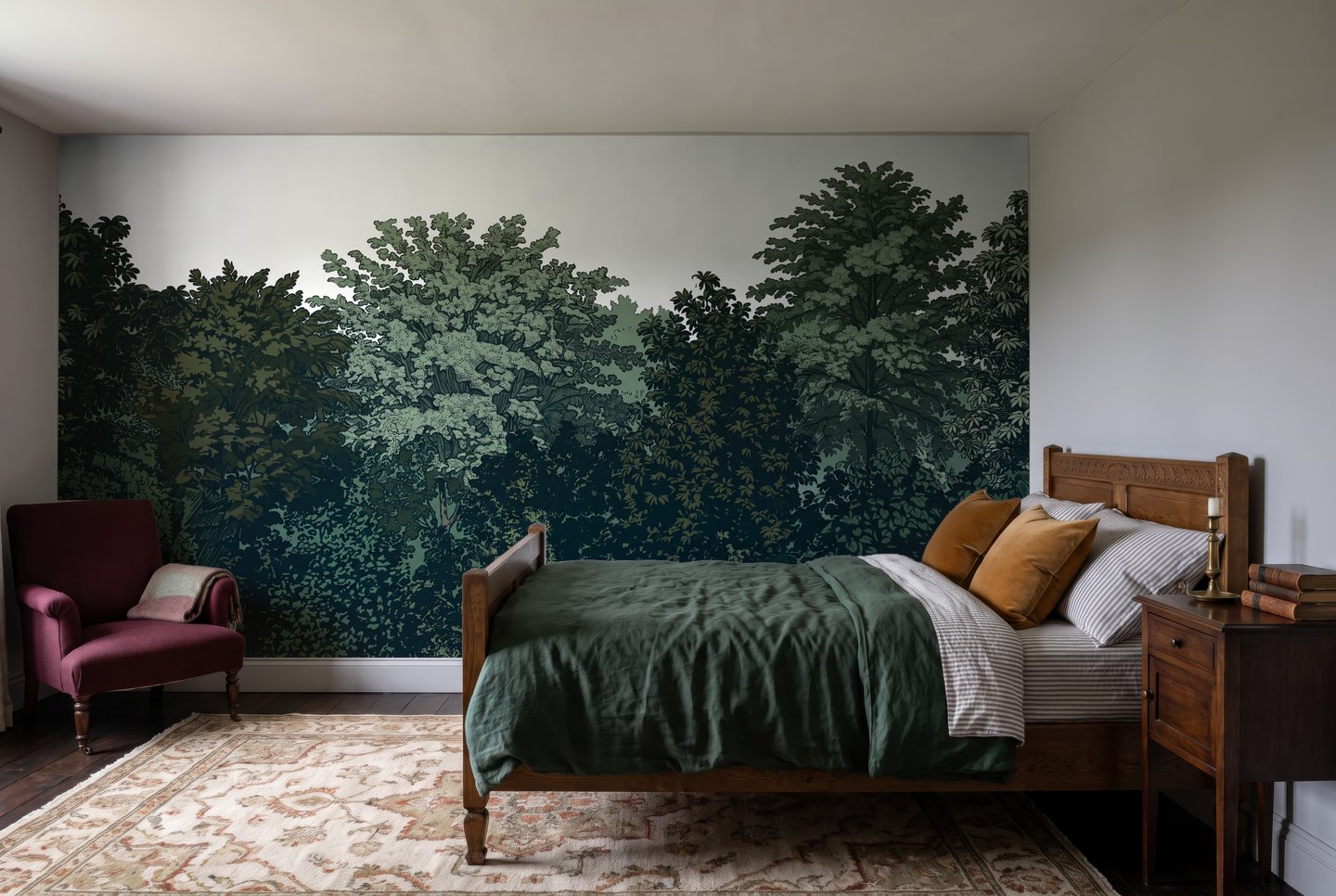 Dark Treetop Forest grønn mural