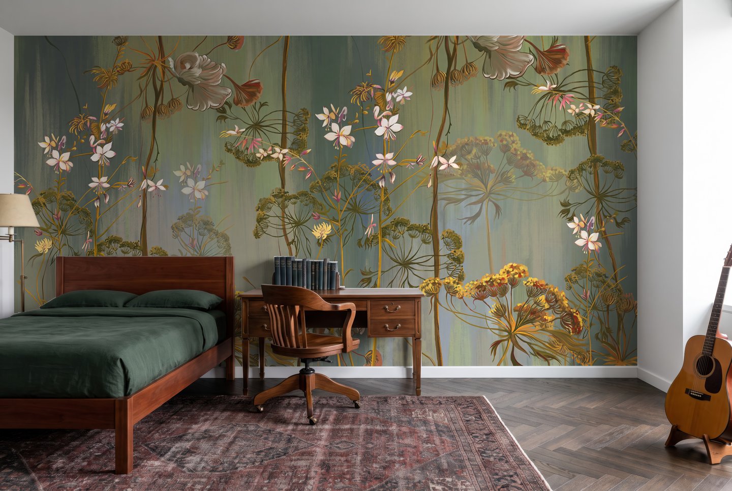 Twilight Floraison grønn mural