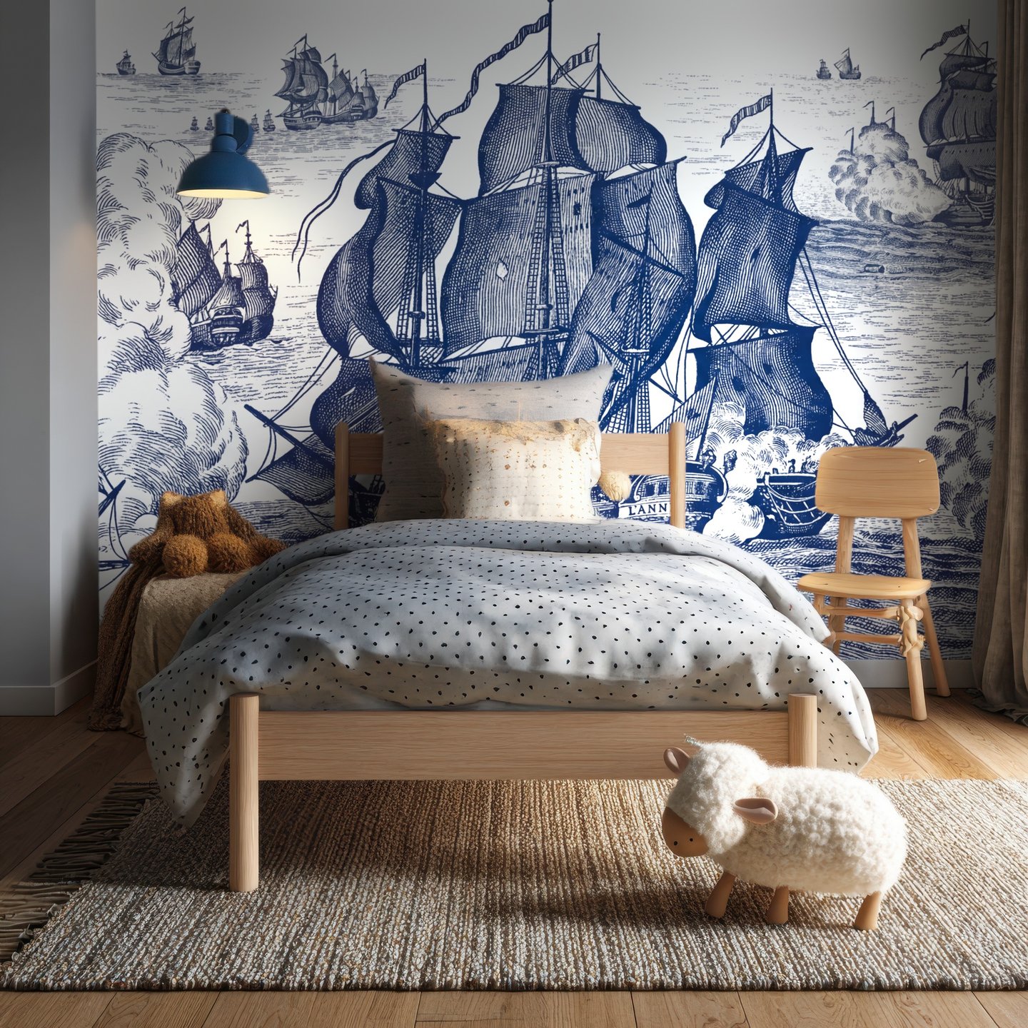 Skip og hav blå mural