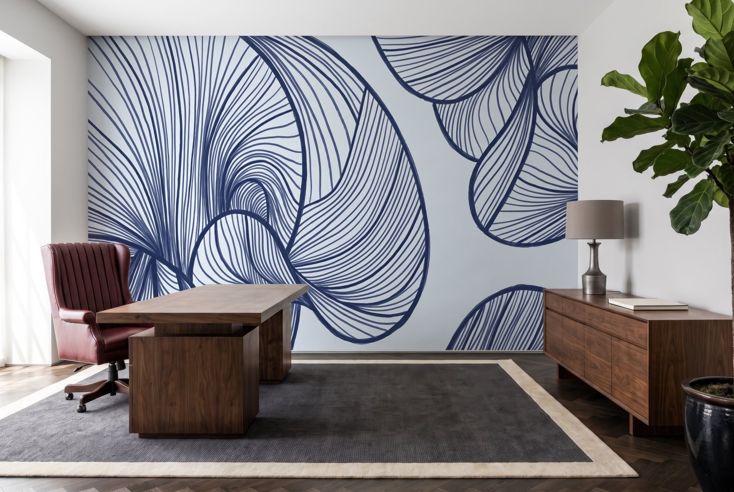 Olive Line Fronds 네이비색 mural