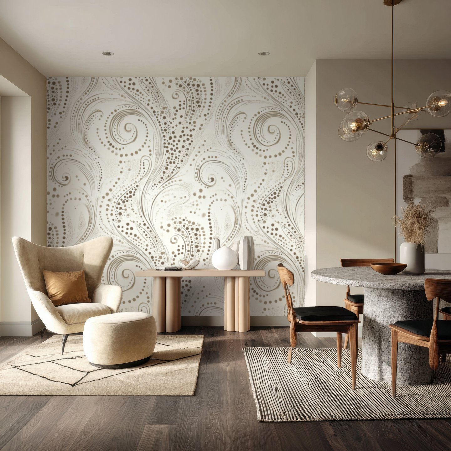 Ivory Paisley Swirl kremfarget wallpaper