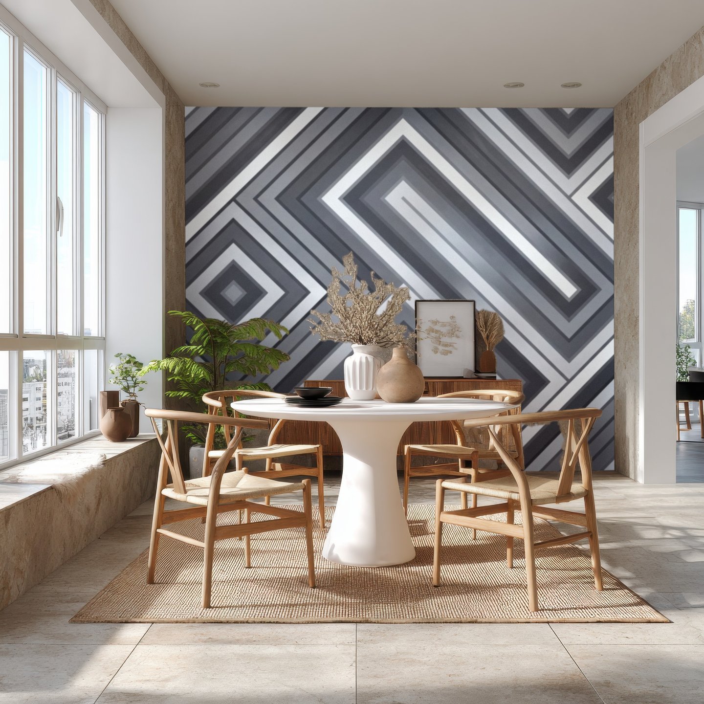 Graphite Chevron Lines 회색 mural