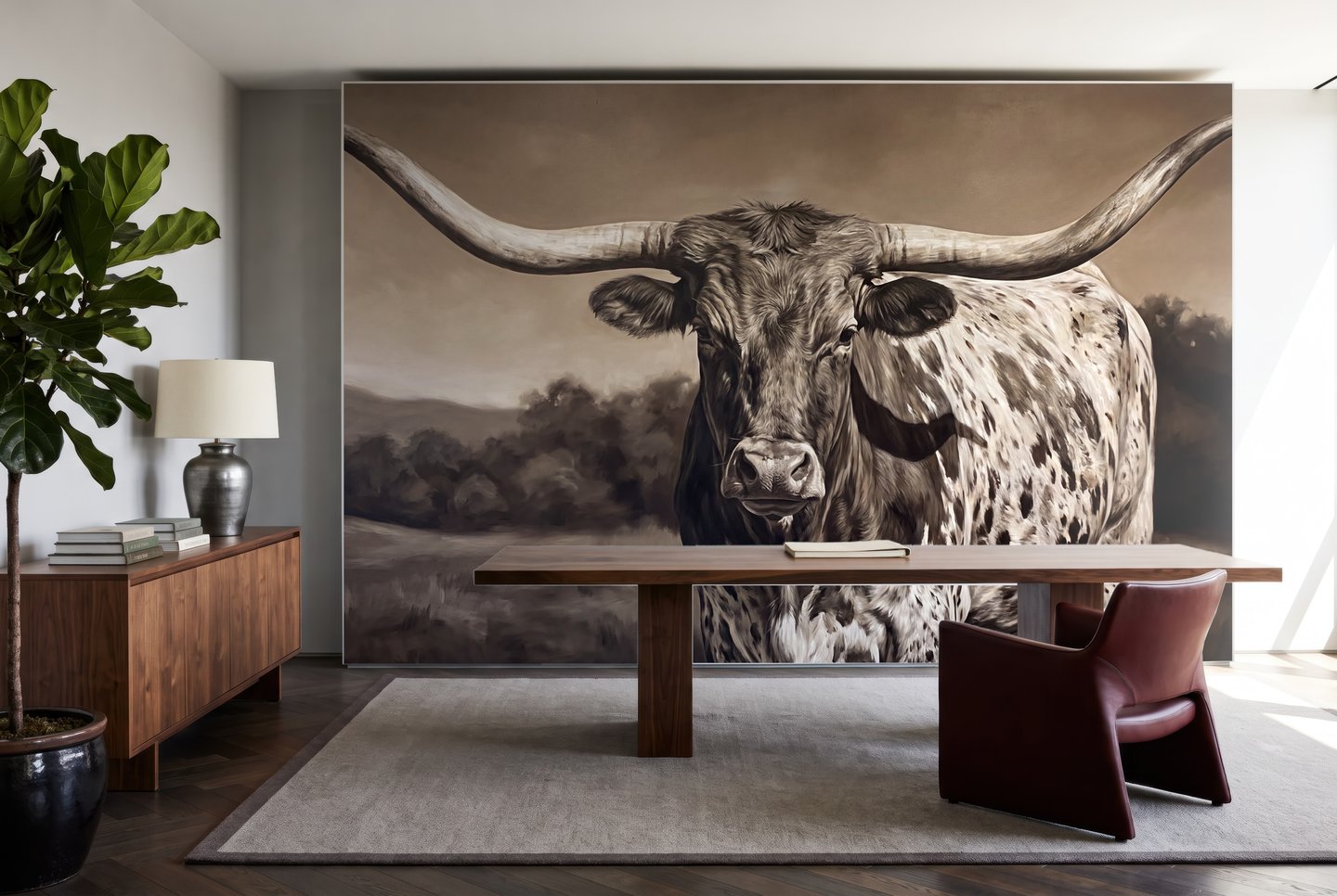 Longhorn Reverie 갈색 mural