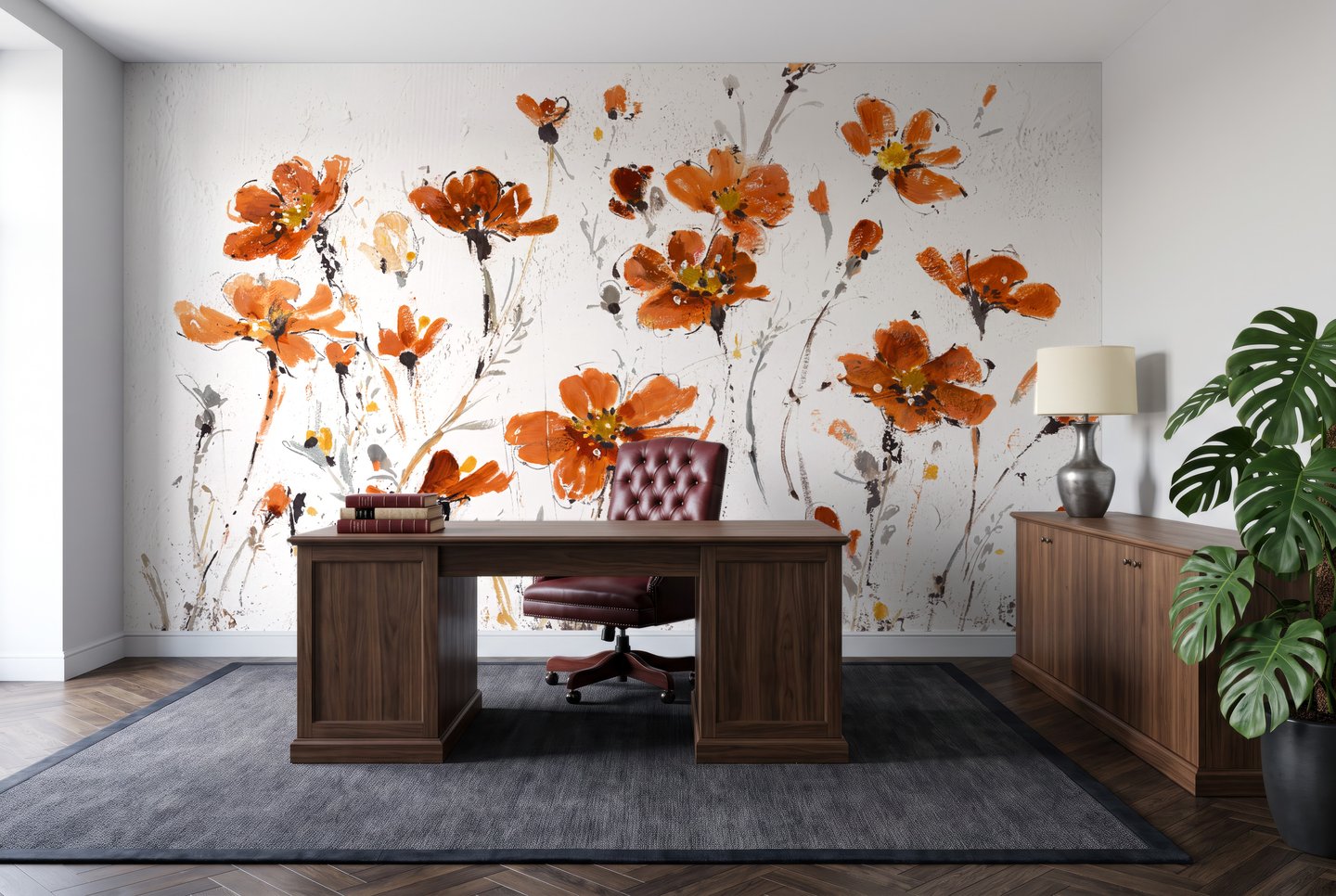 Atelier de coquelicots orange mural
