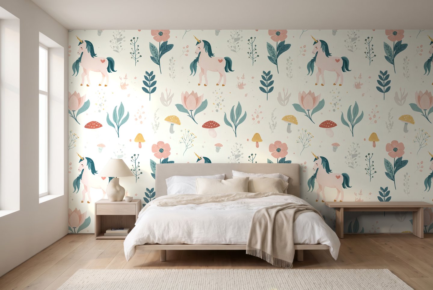 Scandi Flower Sprigs kremfarget wallpaper