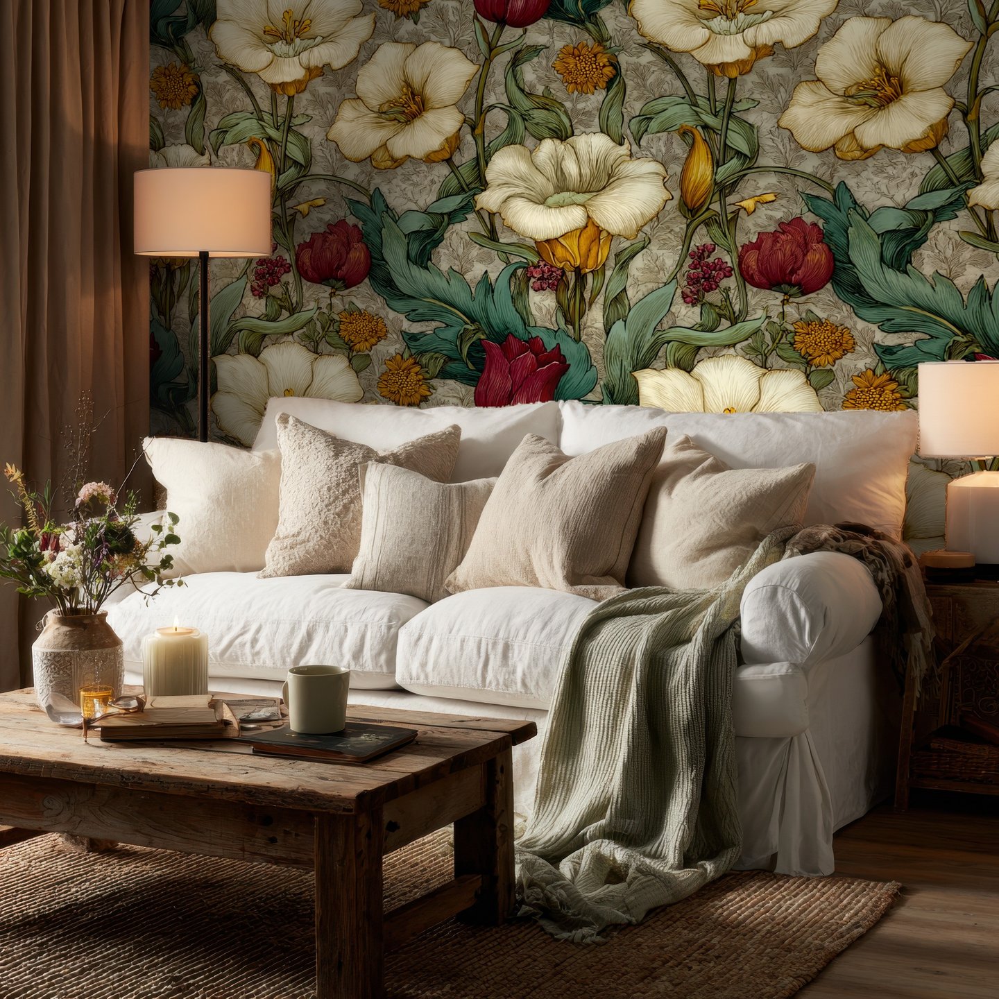 Moody Peony Garden クリーム wallpaper