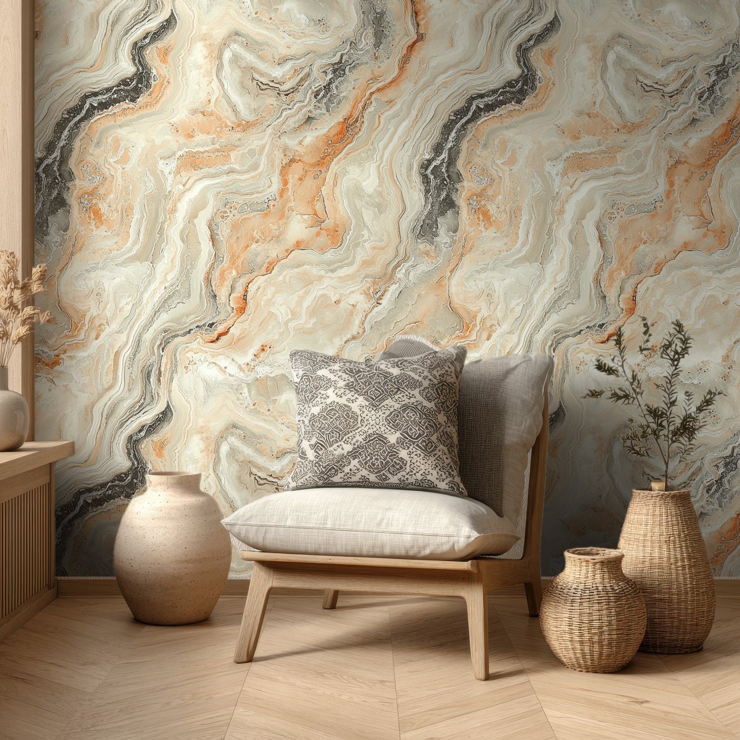 Travertine Swirl beige wallpaper