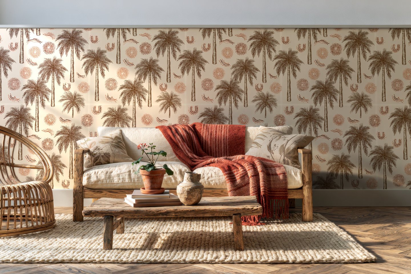 Sepia Palm Repeat beige wallpaper