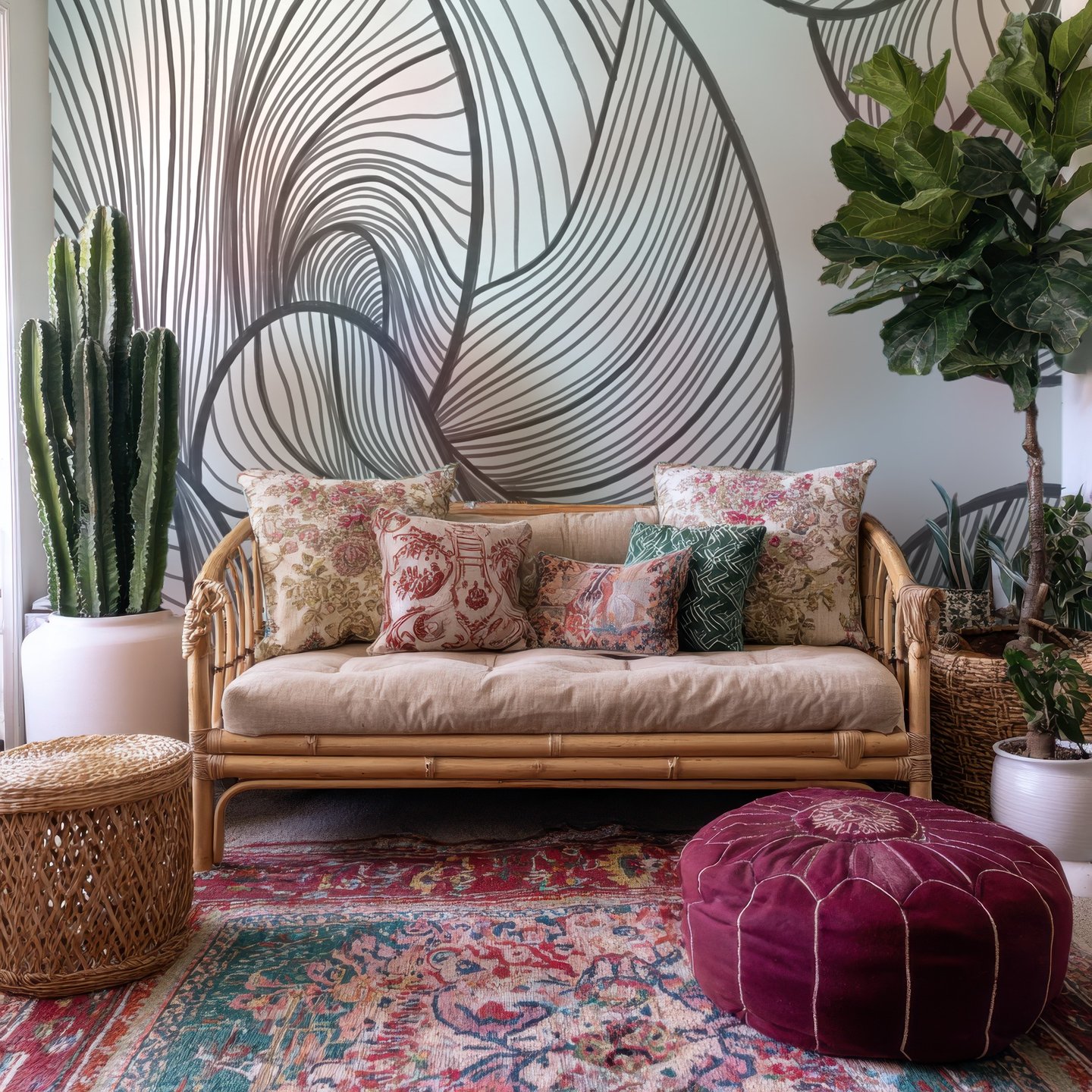 Olive Line Fronds 회색 mural