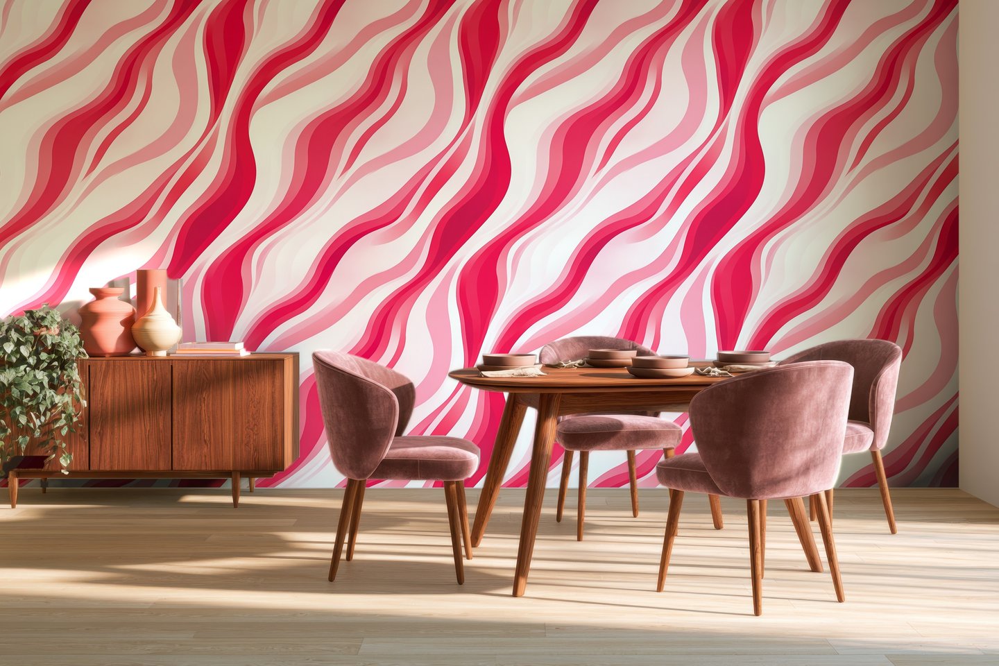 Raspberry Wave Stripe red wallpaper