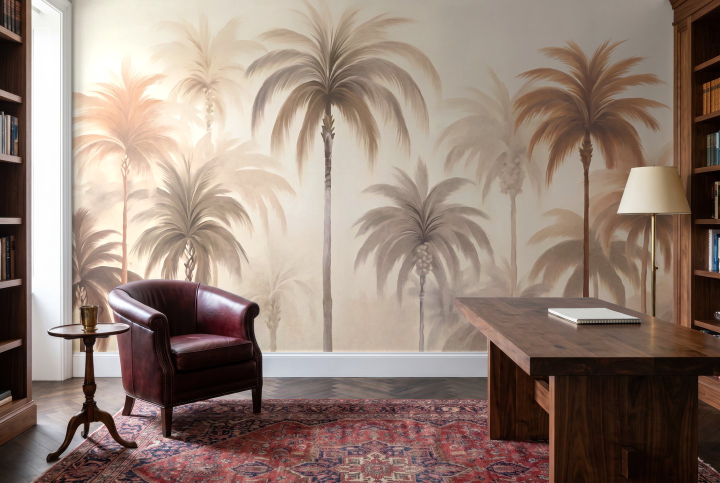 Sepia Palm Grove beige mural