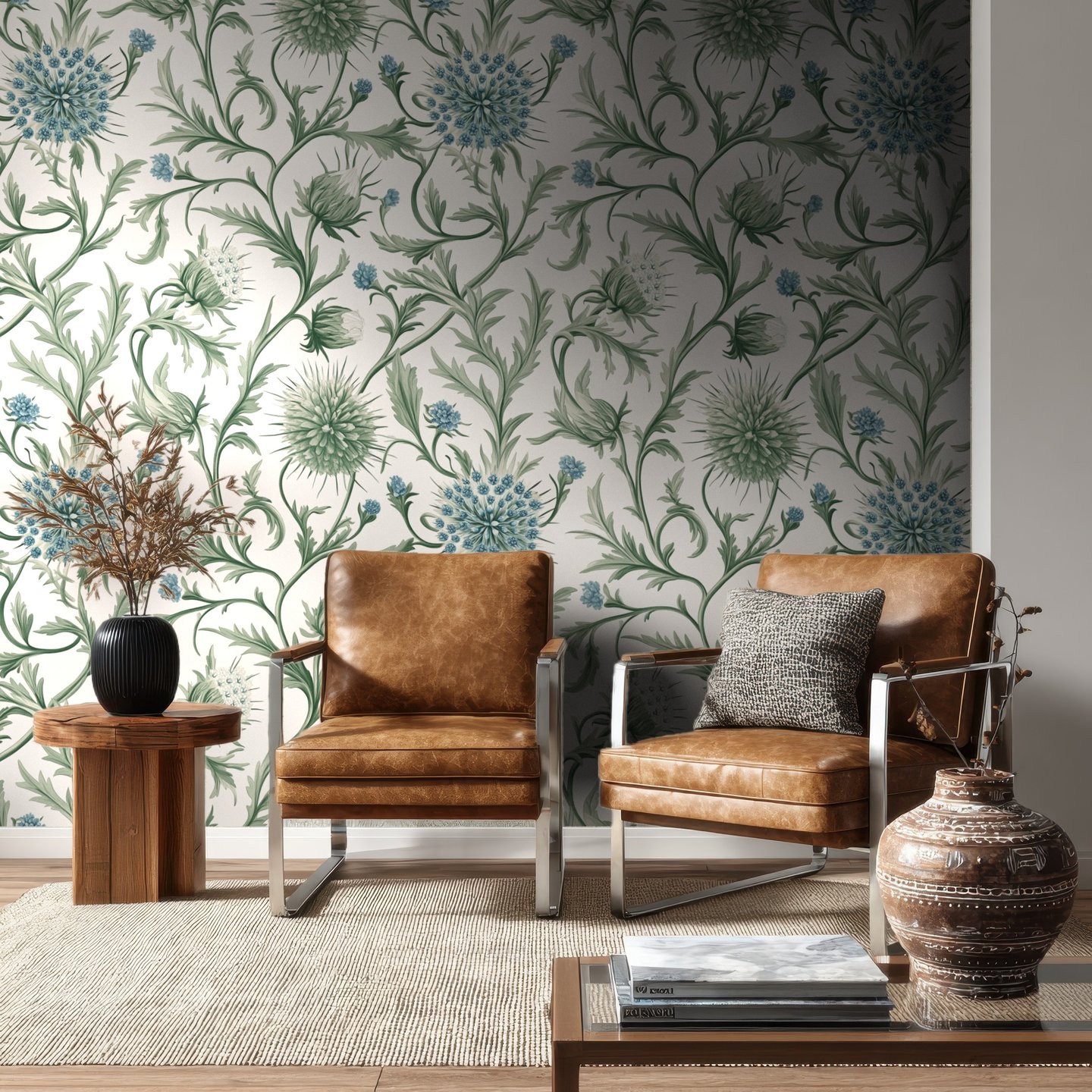 Thistle Harmony oliv wallpaper