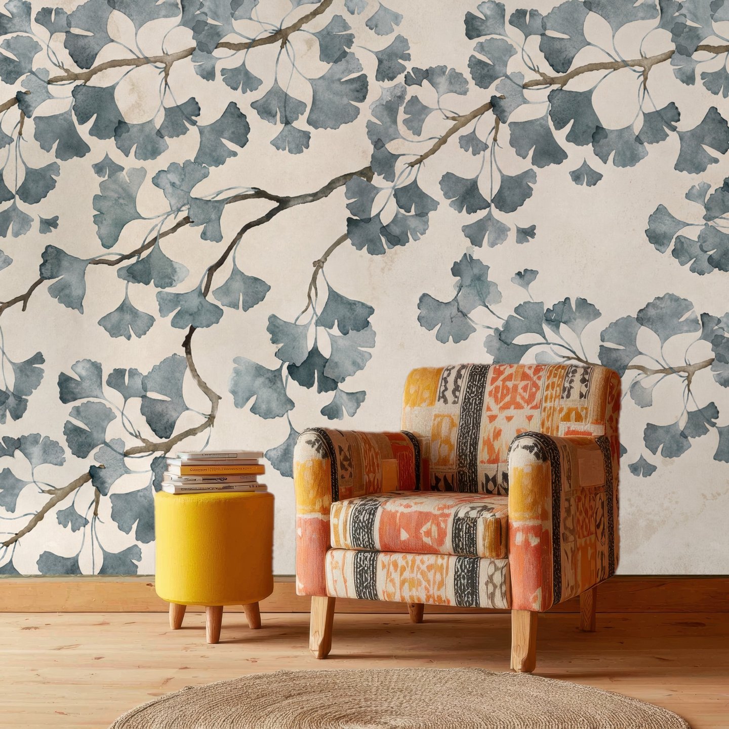 Slate Ginkgo Leaves 青 mural