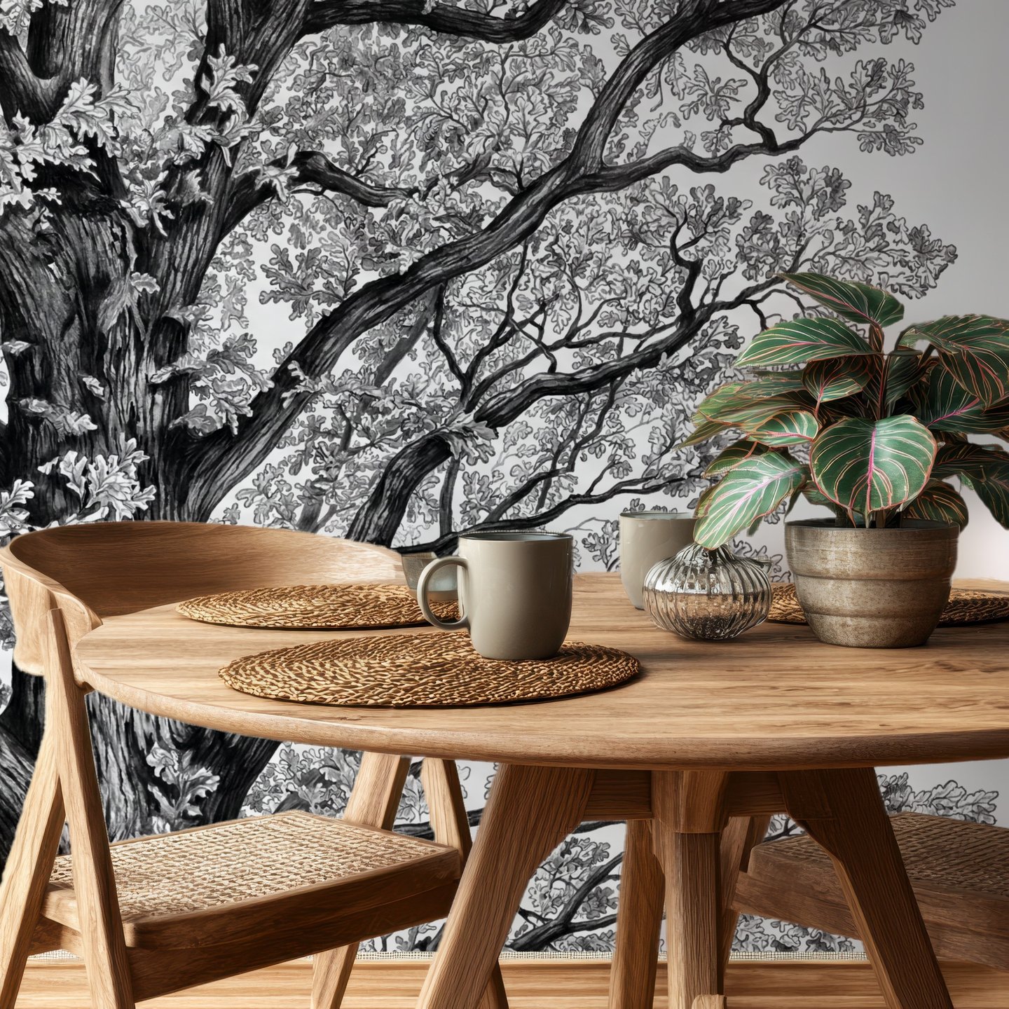 Monochrome Oak Limbs grå mural