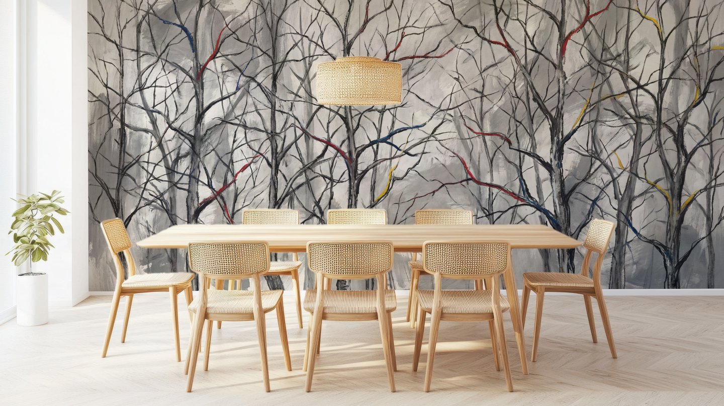 Bare Branch Mist 회색 mural