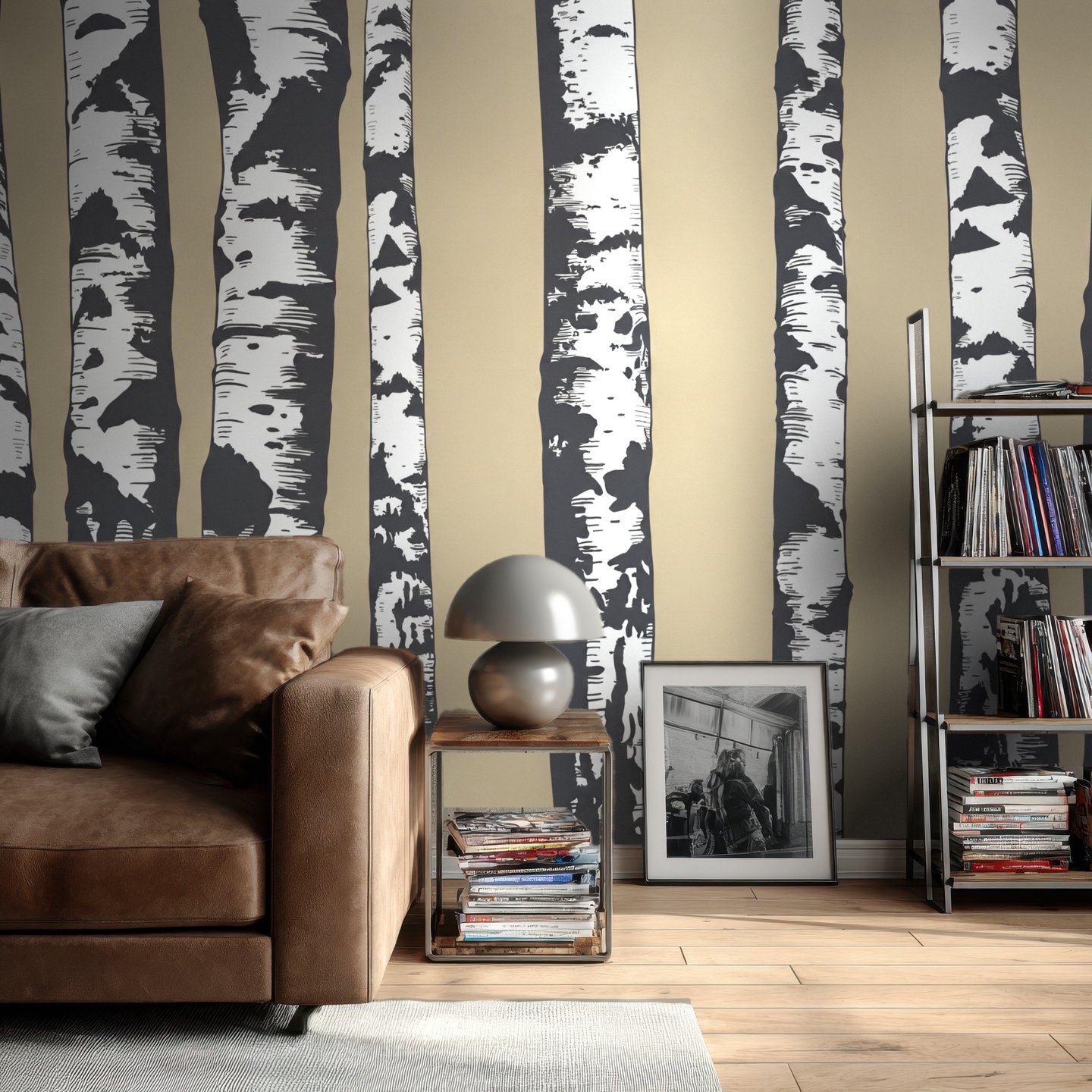 Birch Trunk Line 베이지색 mural