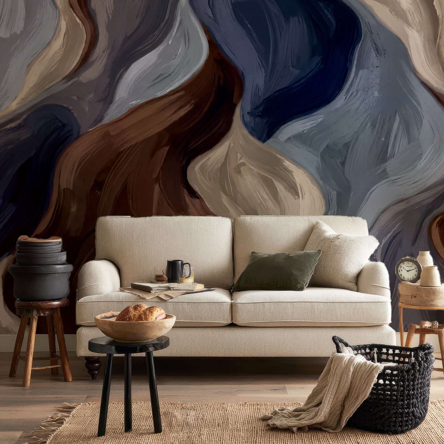 Navy Caramel Swirl 갈색 mural