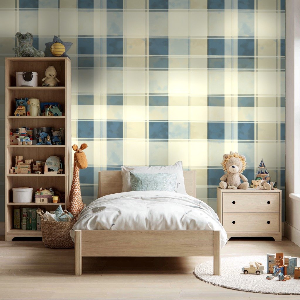 Oceanic Plaid Serenity cream wallpaper