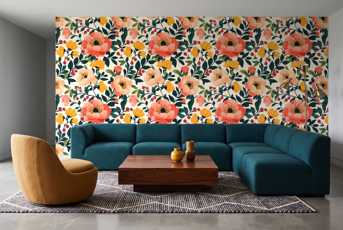 Tangerine Floral Print coral wallpaper