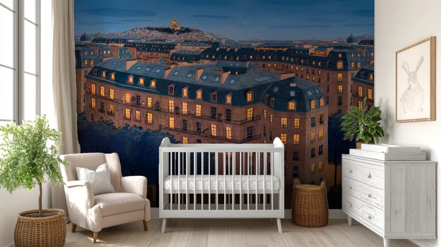 Night Town Rooftops blå mural