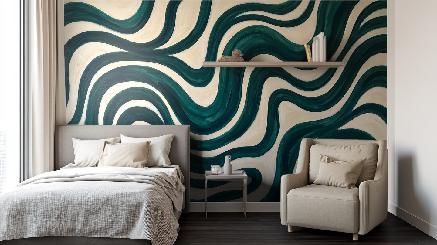 月の潮流 緑 mural