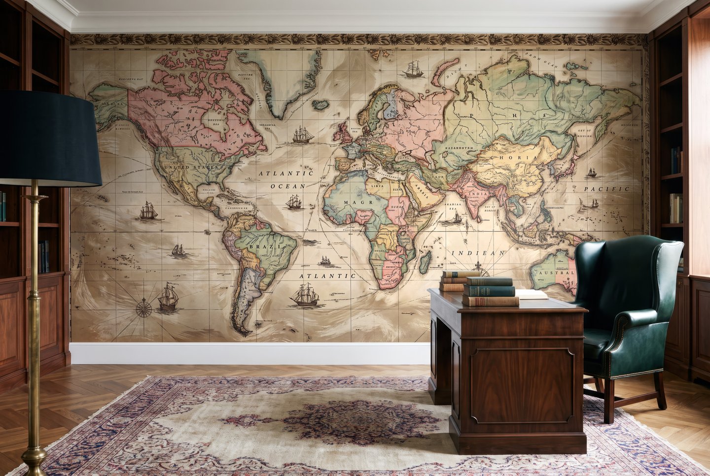 Antique World Map 茶色 mural