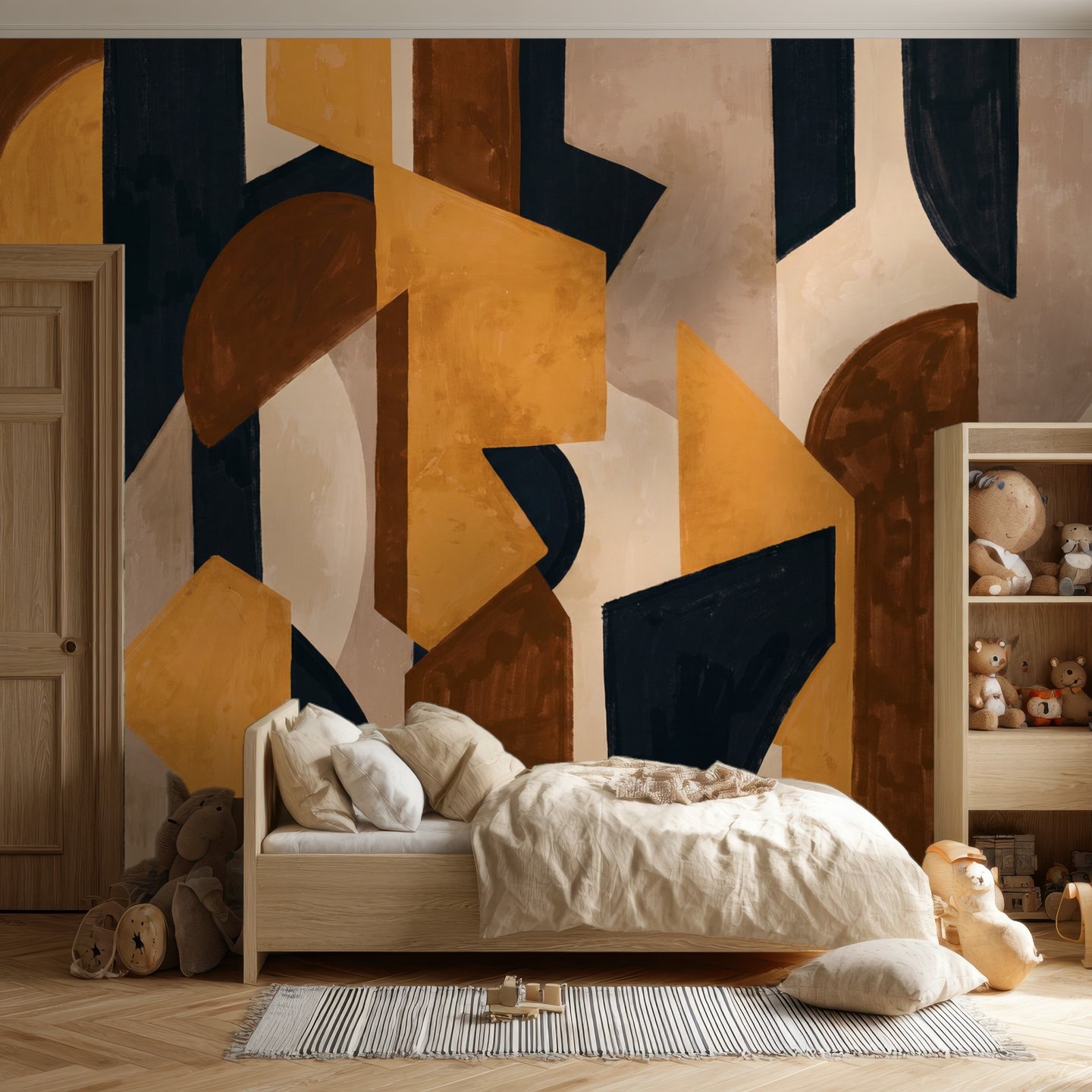 Ochre Block Abstract brun mural