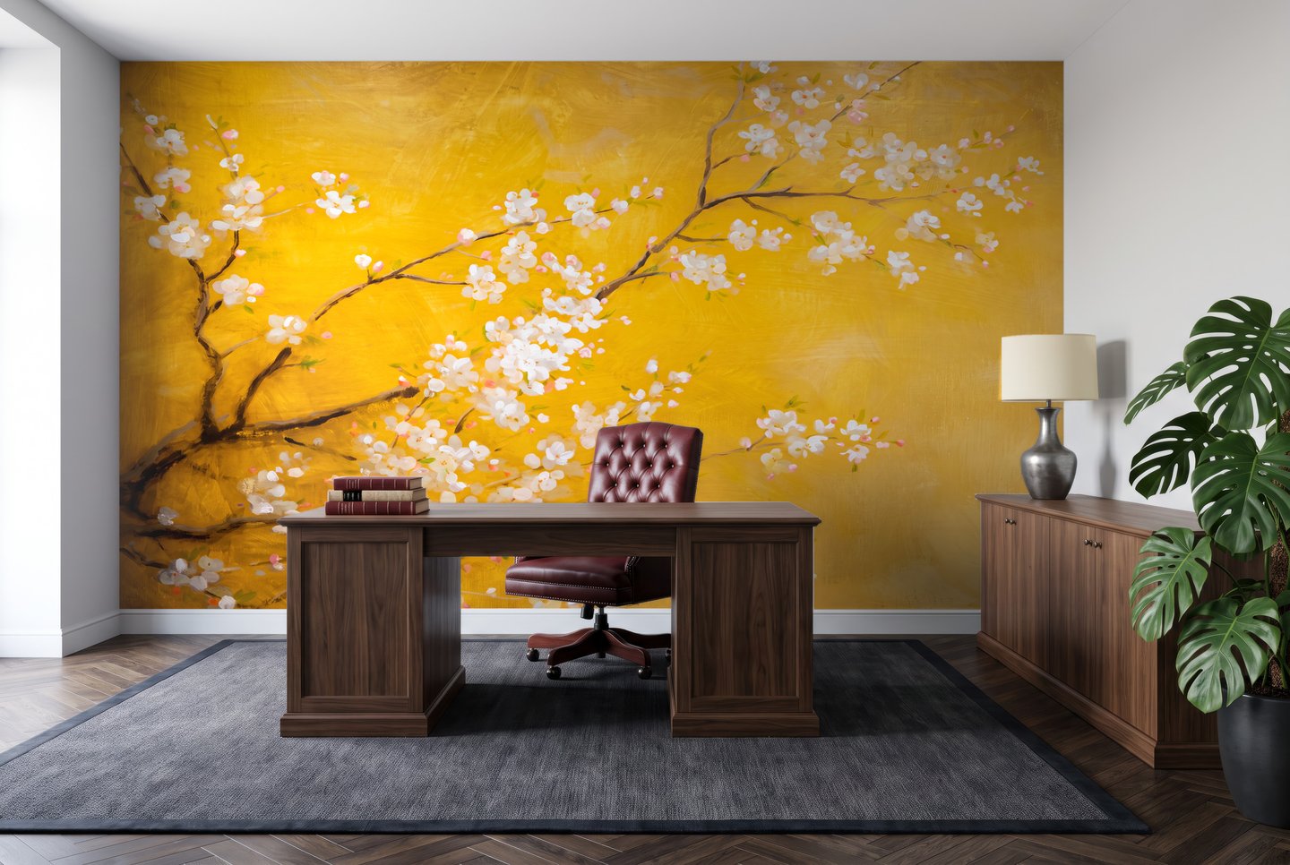 Saffron Blossom Branch gul mural