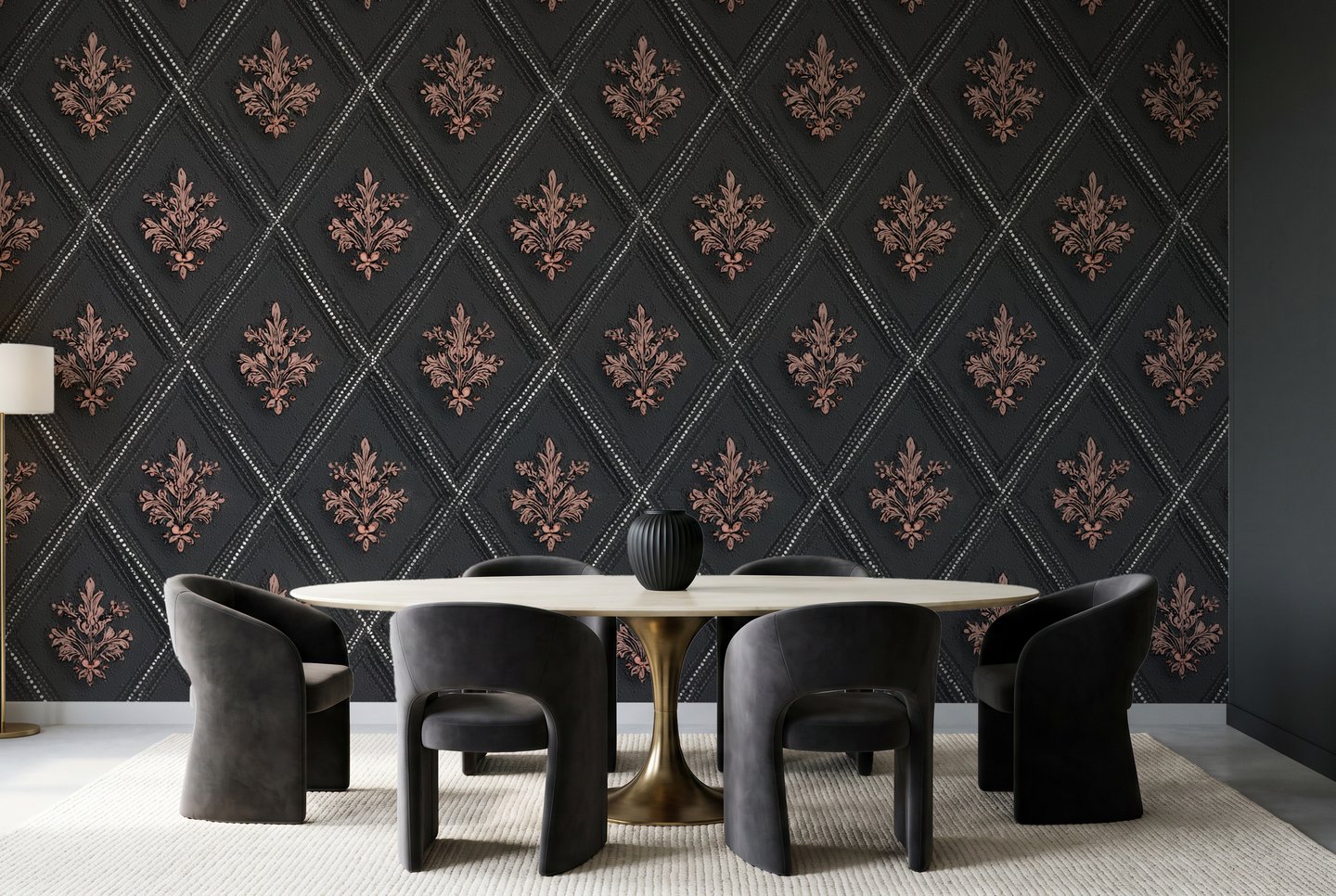 Charcoal Gilt Diamond terrakotta wallpaper