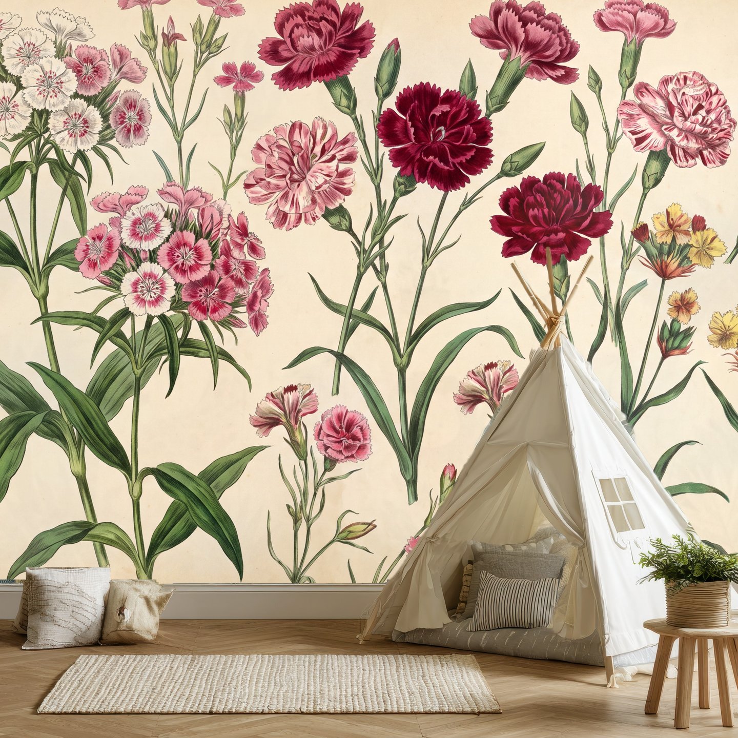 Petal Grove rouge mural