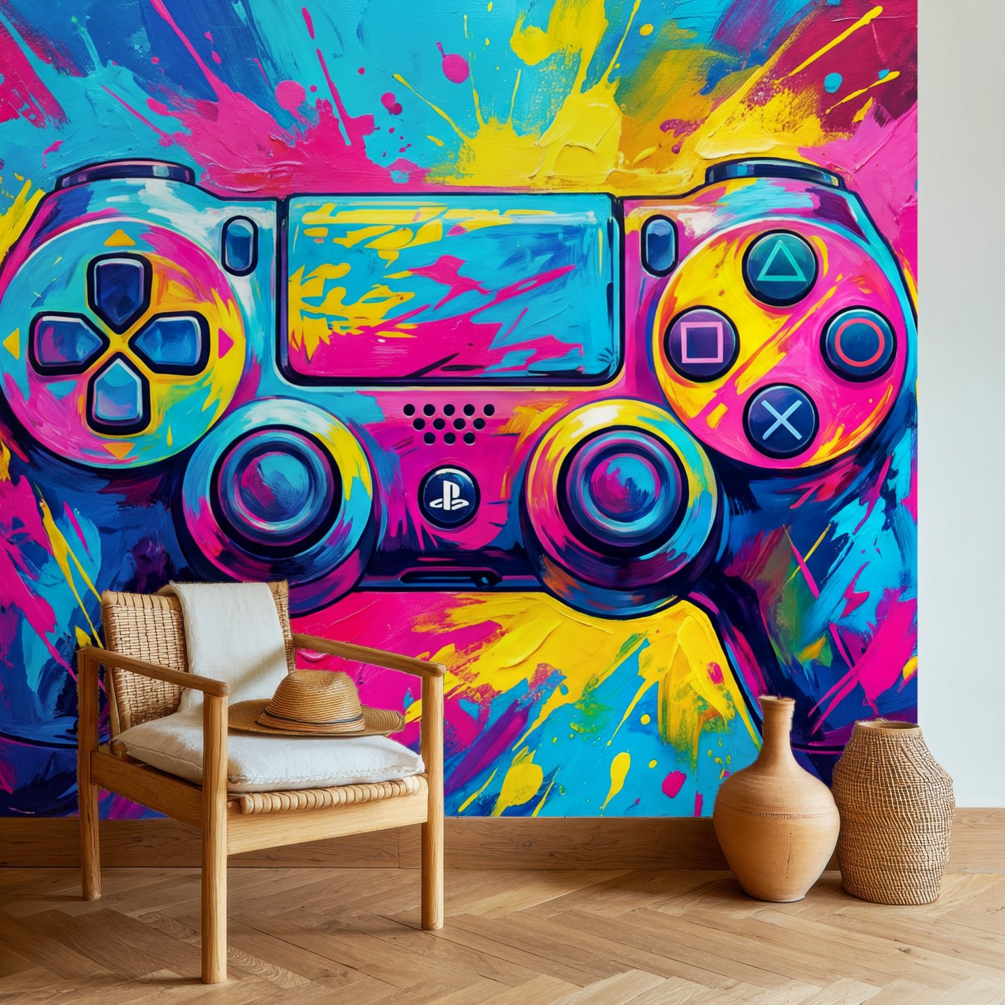 Pixelborough blå mural