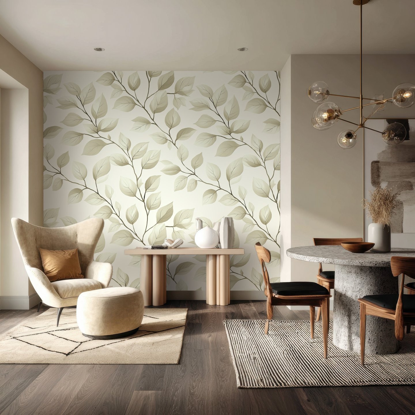 Twilight Leaves beige wallpaper