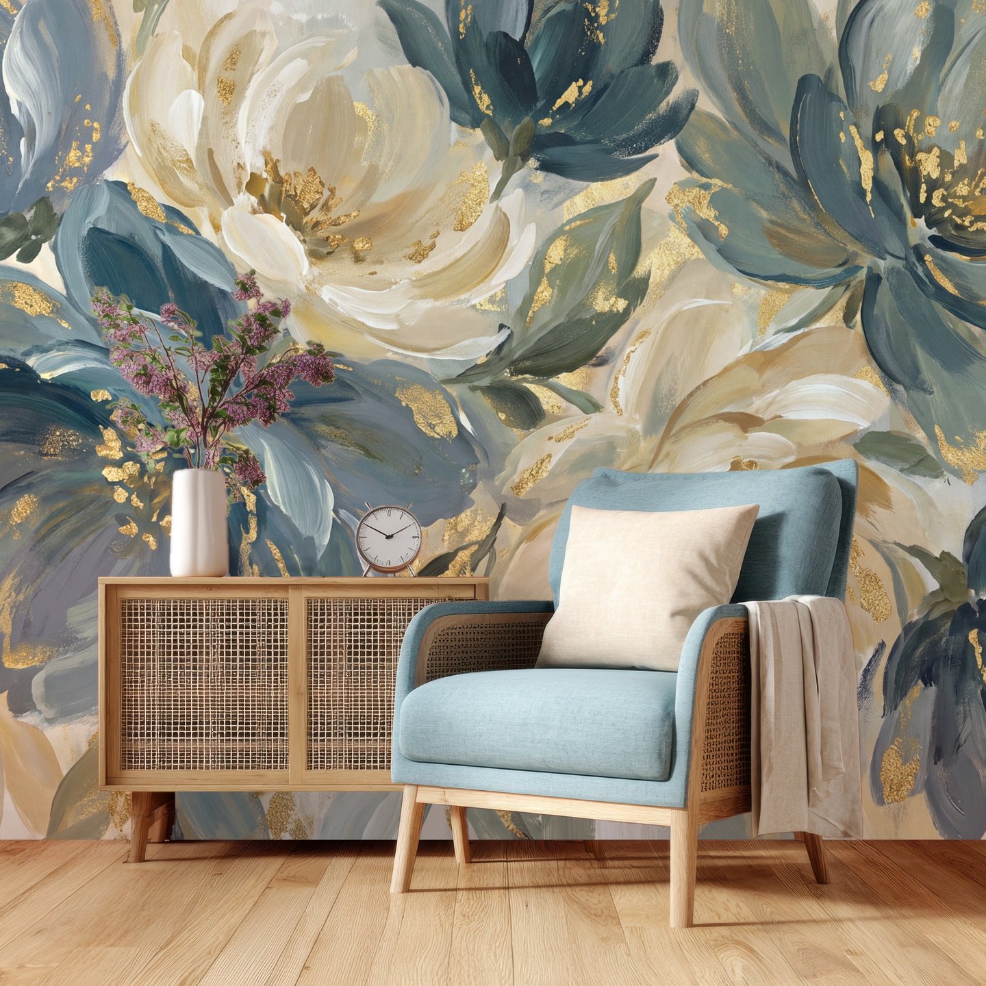 Blue Peony Oil ゴールド mural