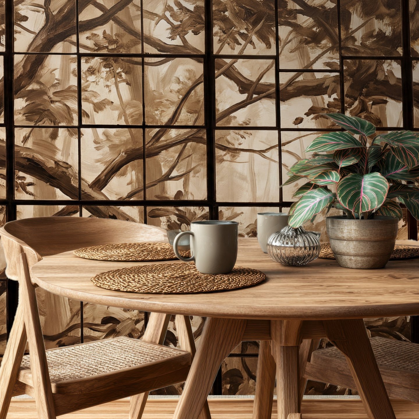 Bladverk i folio brun mural