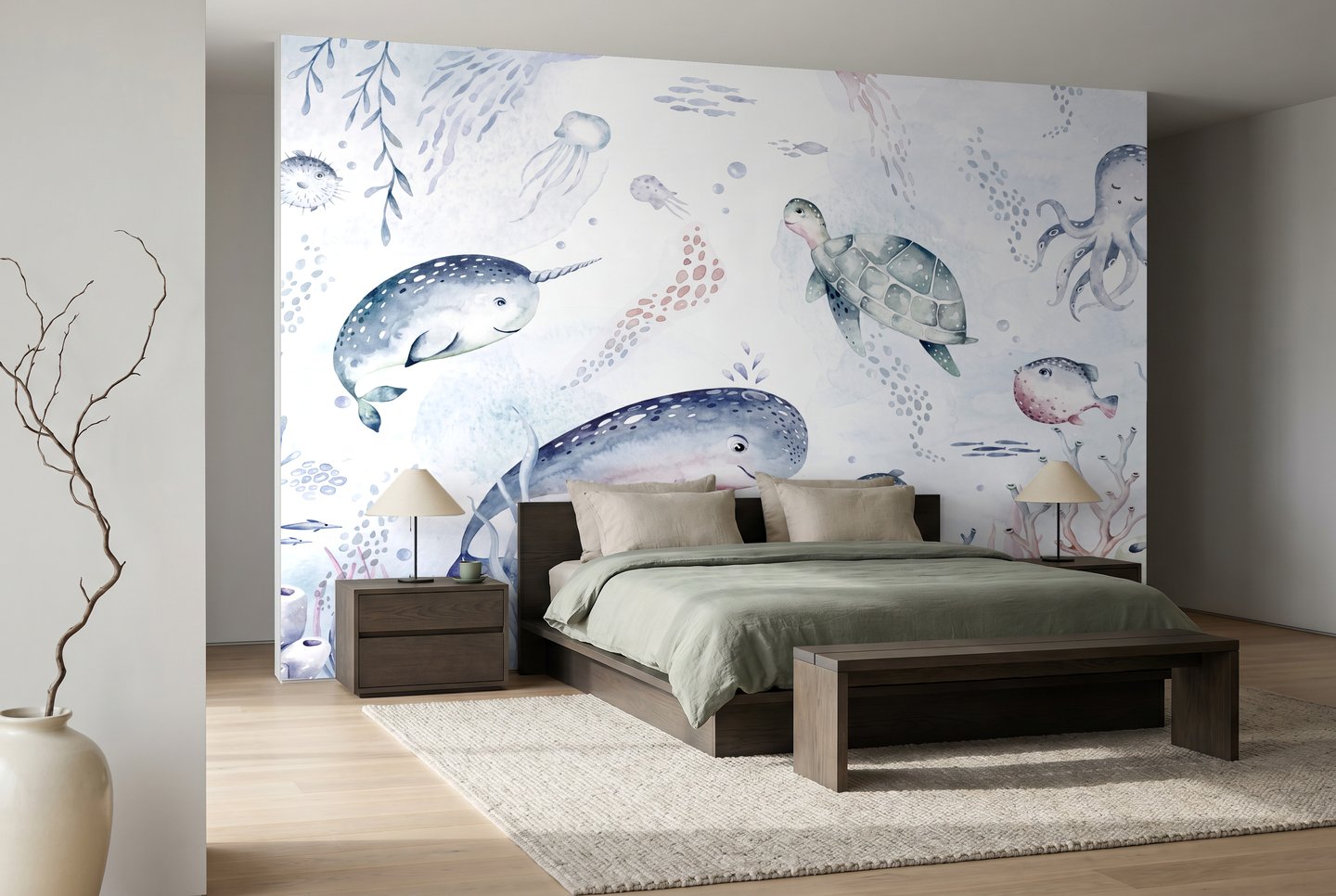 Pale Sea Whales blå mural