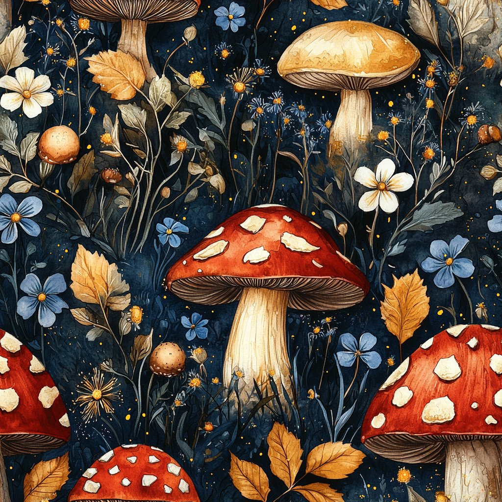 Enchanted Fungi Midnight blå wallpaper