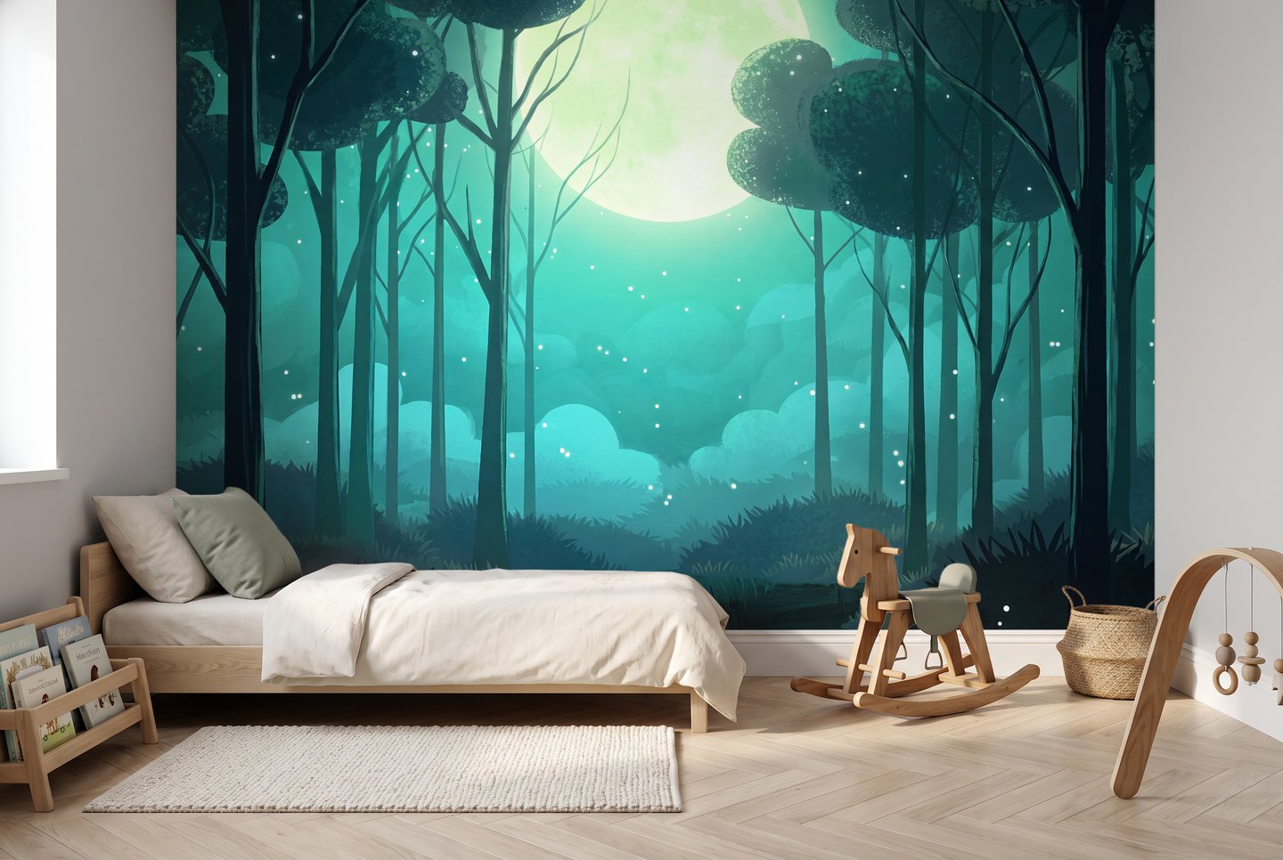 Teal Moonlit Forest ティール mural