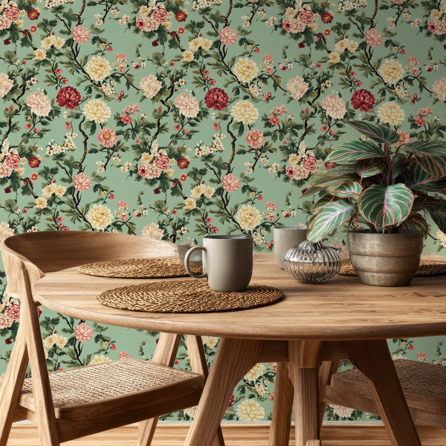Linen Blossom 緑 wallpaper