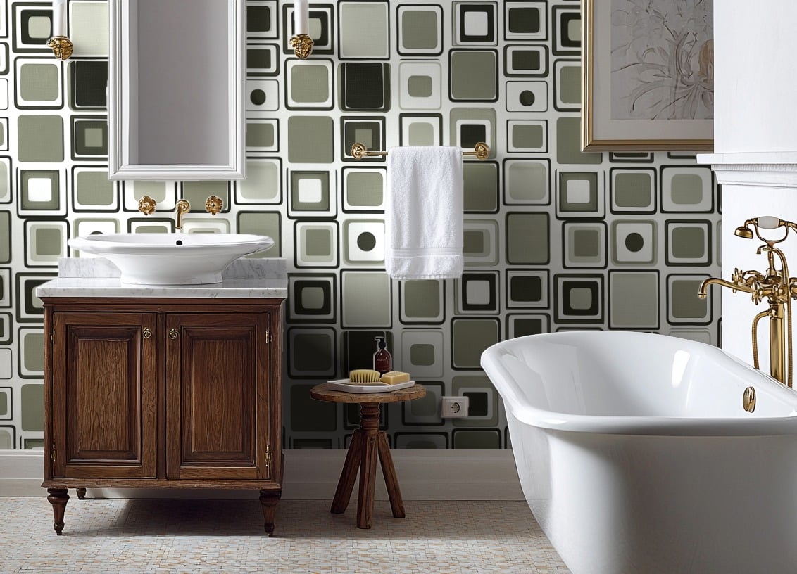 Retro Vibe Squares beige wallpaper