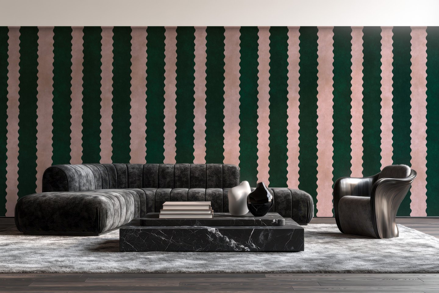 Forest Blush Stripe 초록색 wallpaper