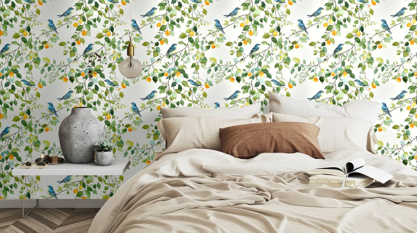 Singing Citrus Grove 흰색 wallpaper