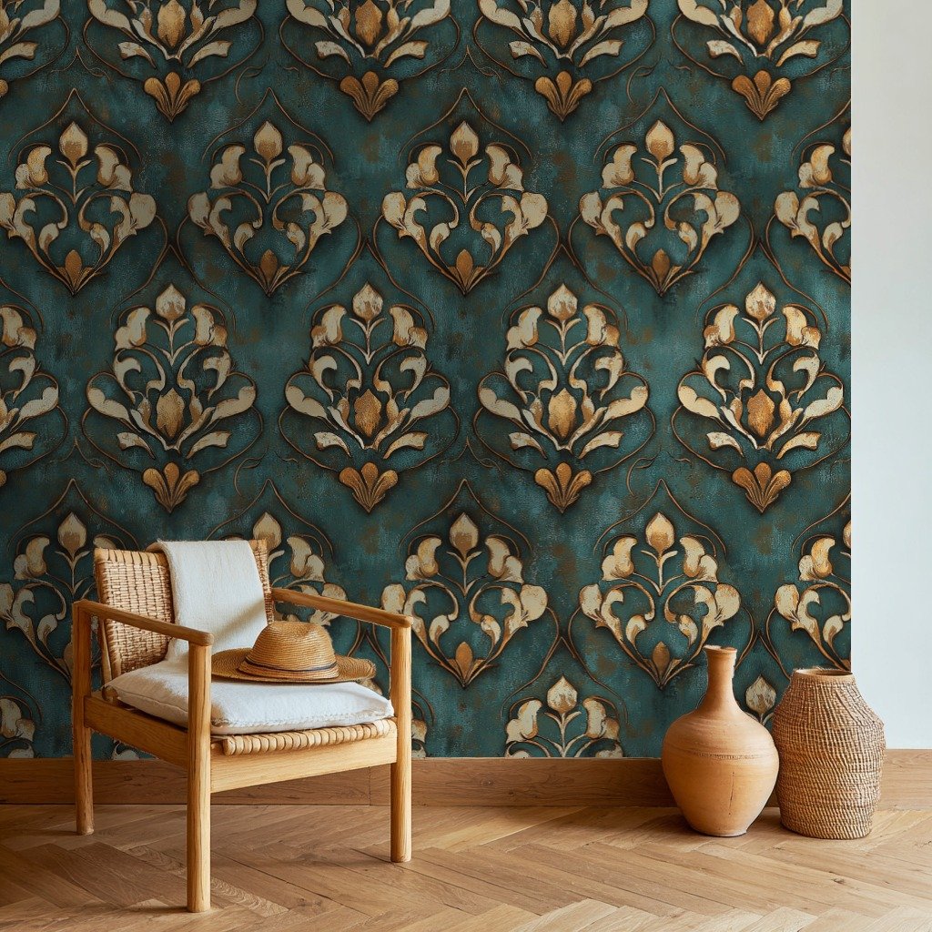 Golden Emblem Luxe turkis wallpaper