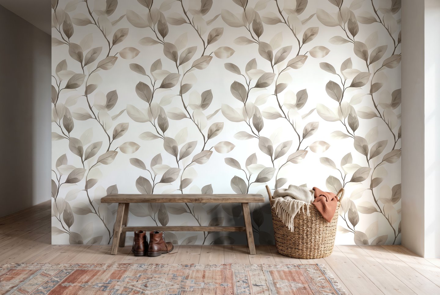 Silver Leaf Scatter beige wallpaper