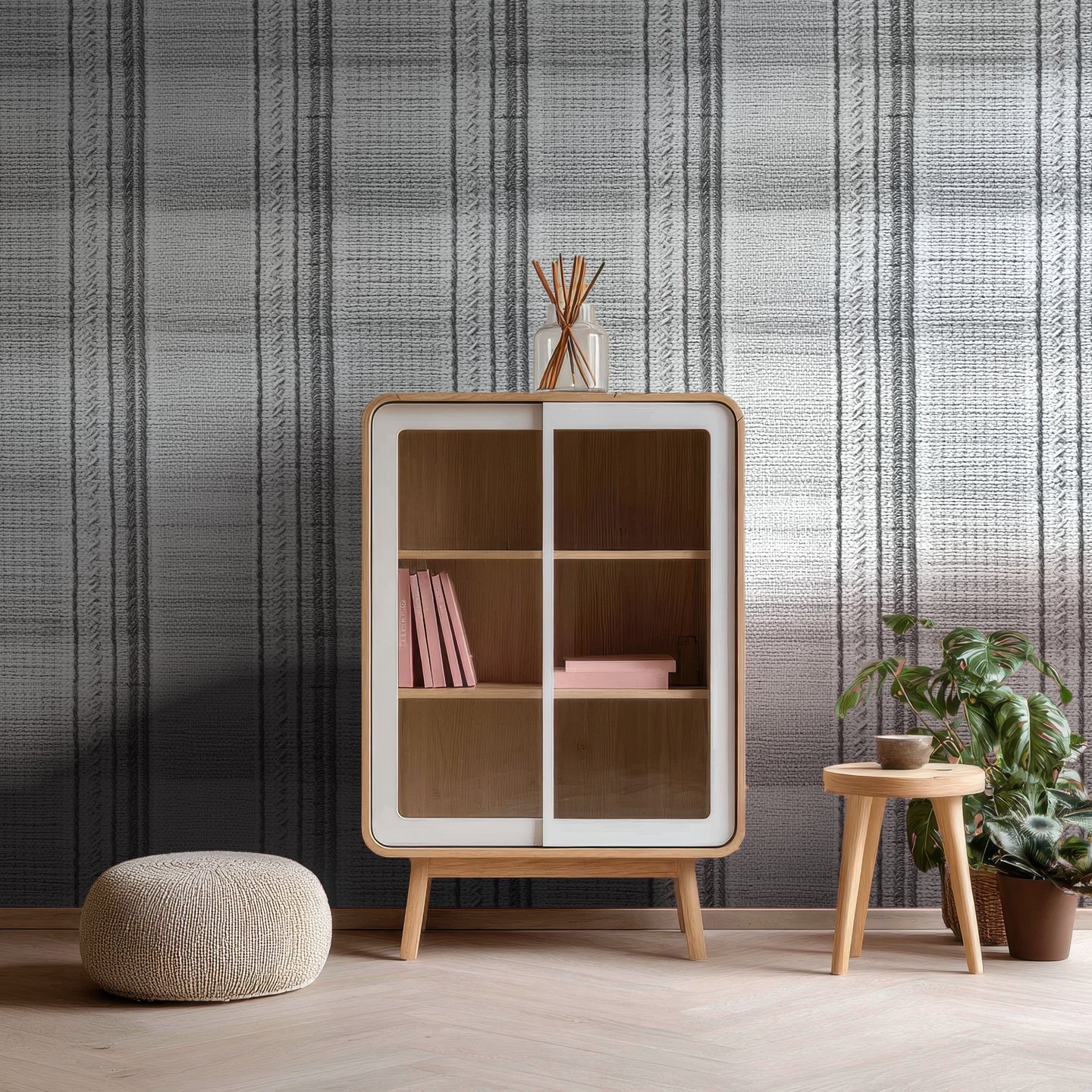 Oatmeal Grid Panels 회색 wallpaper
