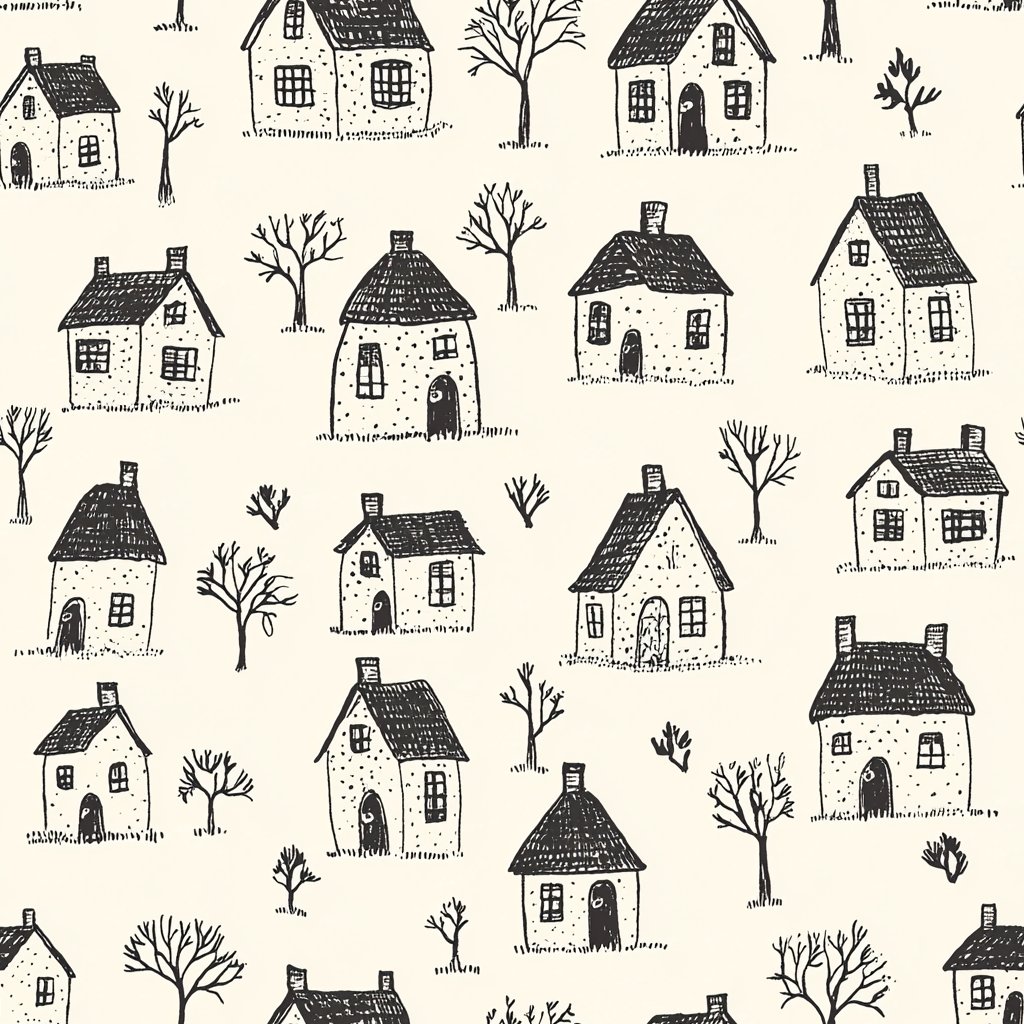Cottage Sketch クリーム wallpaper