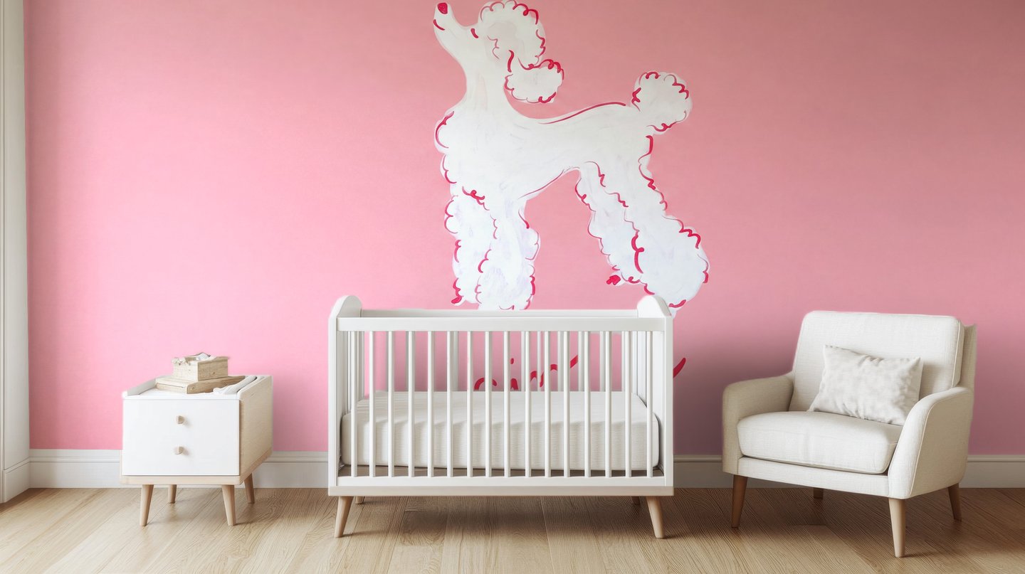Soirée caniche rose mural