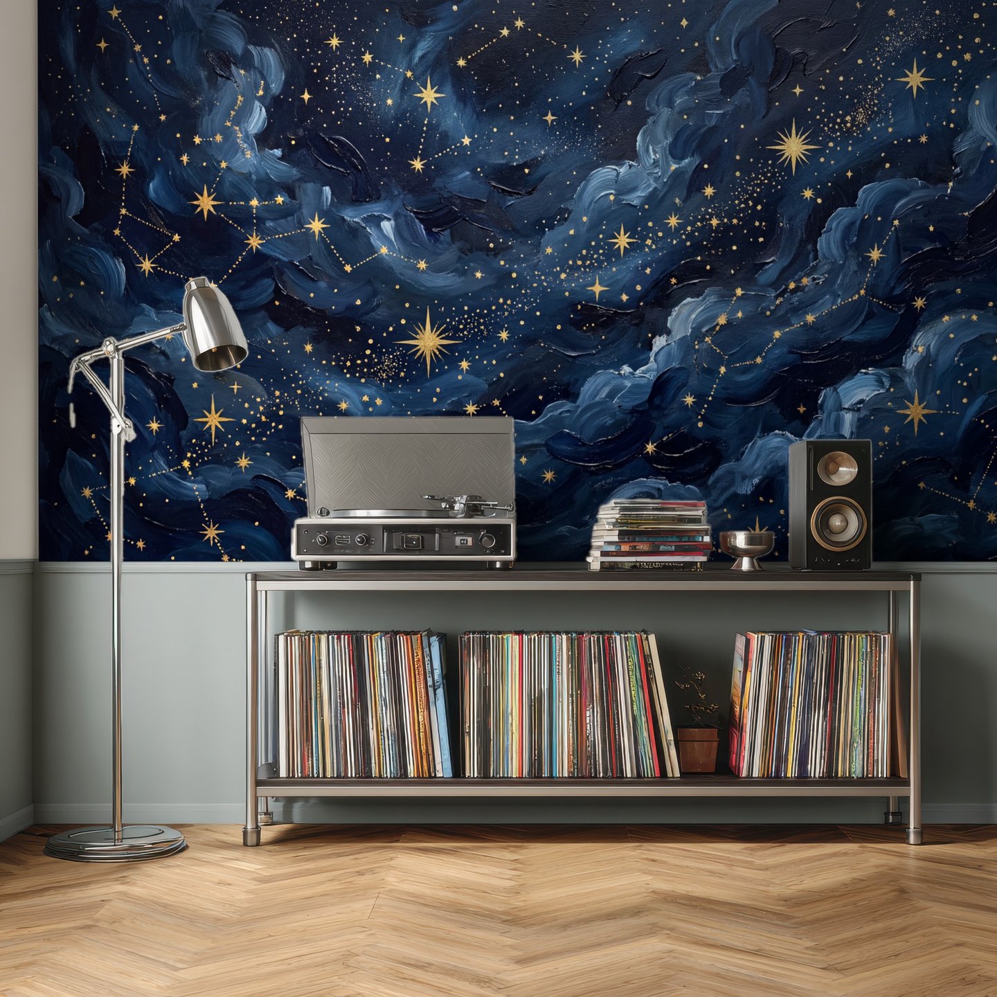 Starlit Navy Sky marineblå mural