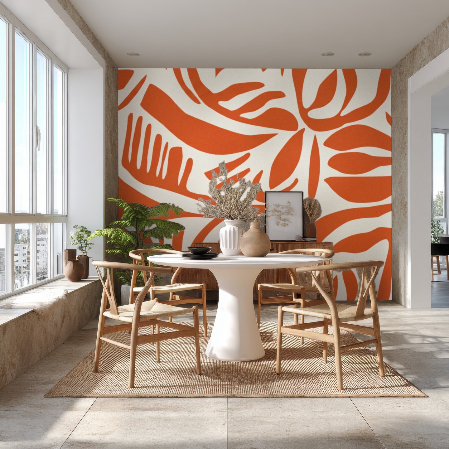 Orange Cutout Leaves オレンジ mural