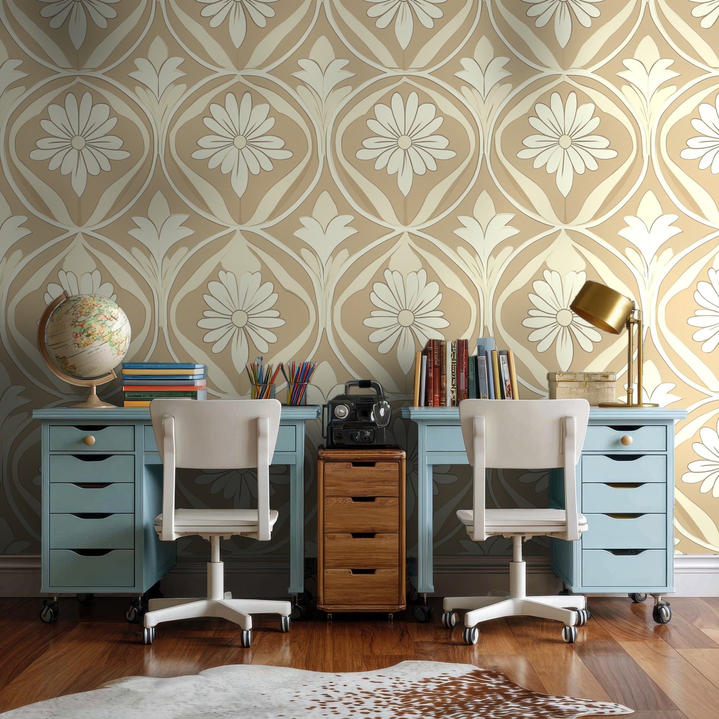 Chamomile beige wallpaper