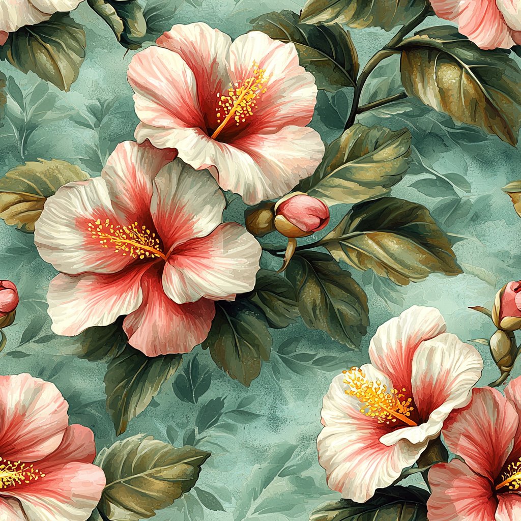 Tropical Hibiscus Bliss 세이지색 wallpaper